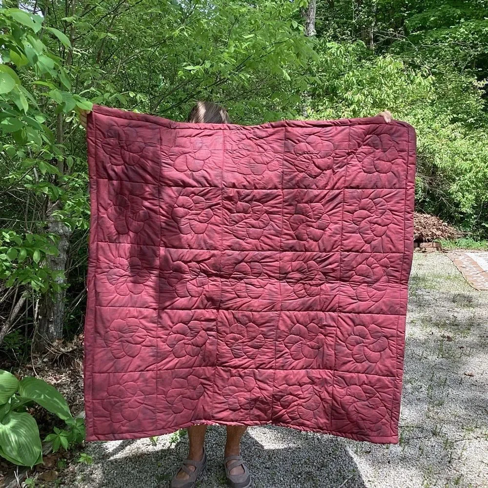NWT. Hand Crafted Maroon/Wine Mixed Prints Lap Quilt